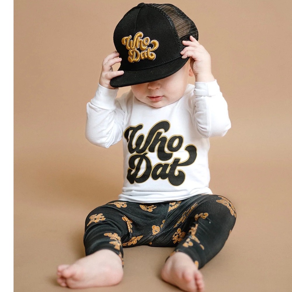 Buck Brothers Kids Who Dat Trucker Hat Black Gold Snapback Mesh Cap Small Medium